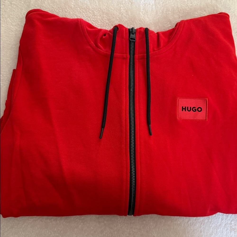 Mens Hugo Boss Red Zip Up Sweatshirt Stretch Cotton Hoodie Size Large - NEW* - Picture 8 of 8